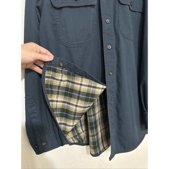 LL Bean Vintage Medium‎ Blue Flannel Plaid Lined Button Down 2 Pocket Shacket - Picture 4 of 6